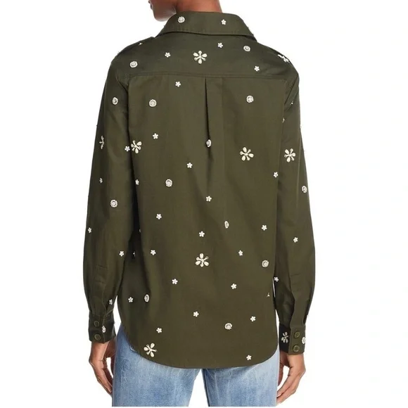 Joie bead embellished military olive green Hayfa shirt button down top XS - Picture 12 of 12